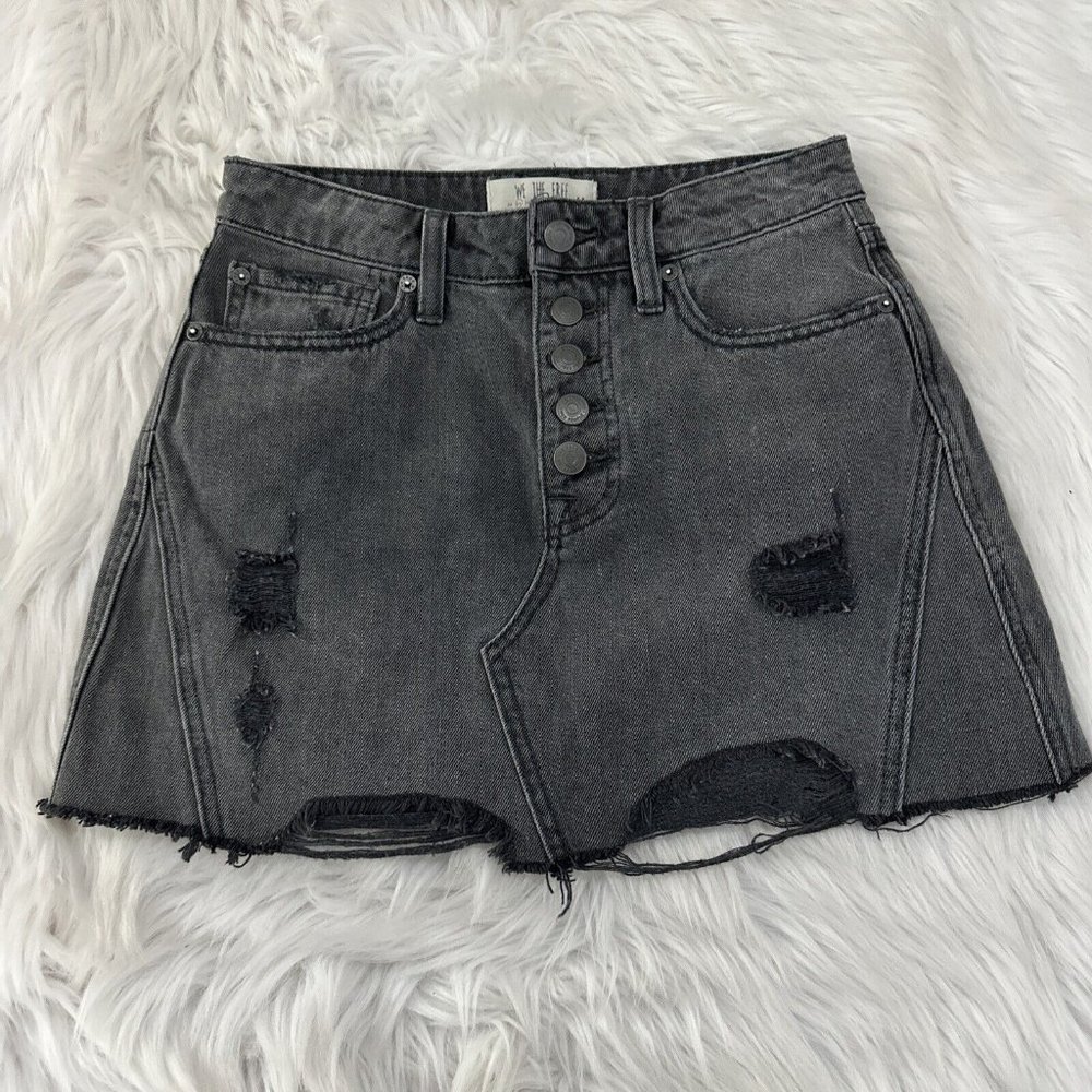 We The Free Womens Gray Cut Off Denim Skirt Size 25 Distressed Button Close